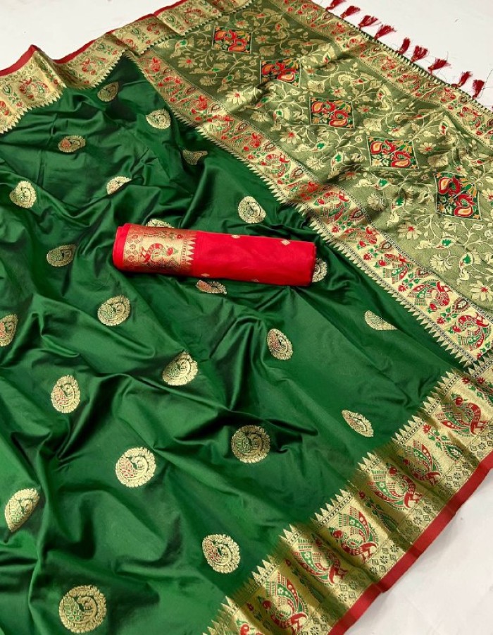 Green Red Color Paithani Silk Saree