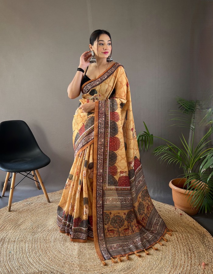 Yellow Color Tussar Silk Saree