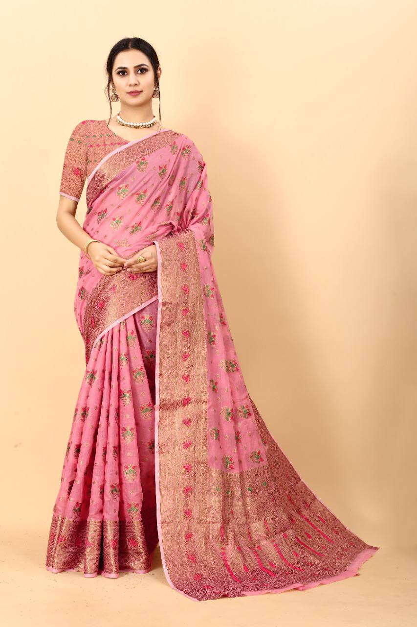 Pink Cotton Silk Saree