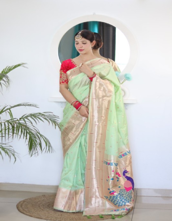 Pista Green Traditional Paithani Saree