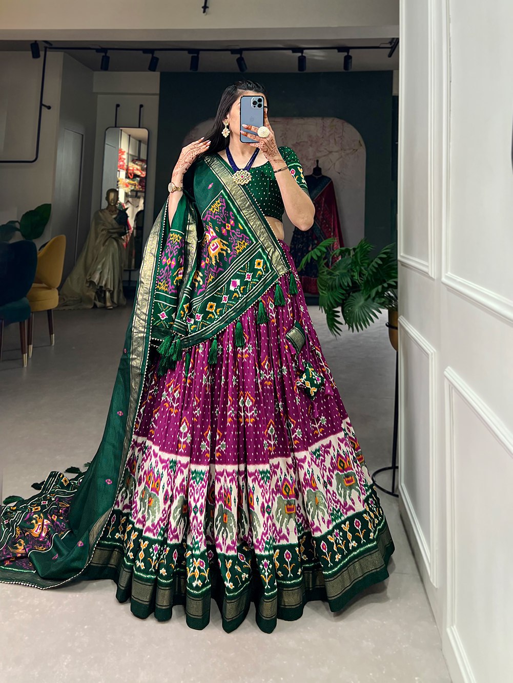 Purple Green Patola Print Lahenga Choli