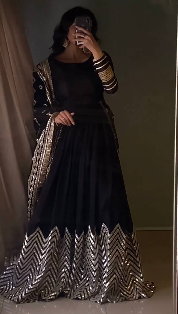 Black Gown Bottom with Dupatta