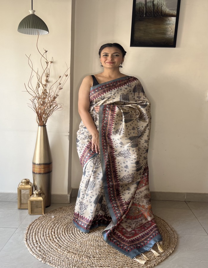 Gray Kalamkari Saree