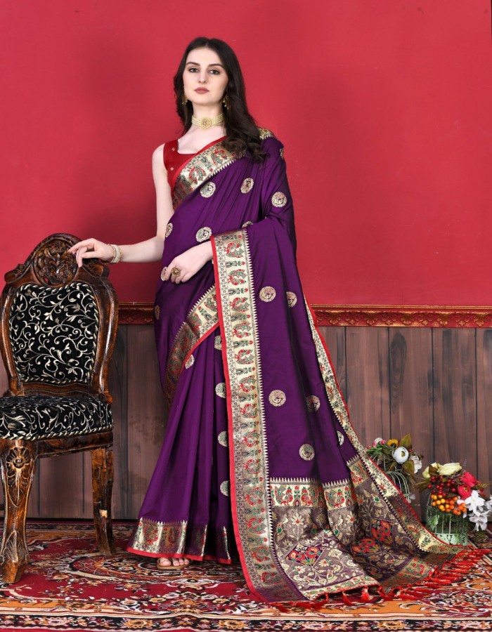 Violet Color Paithani Silk Saree