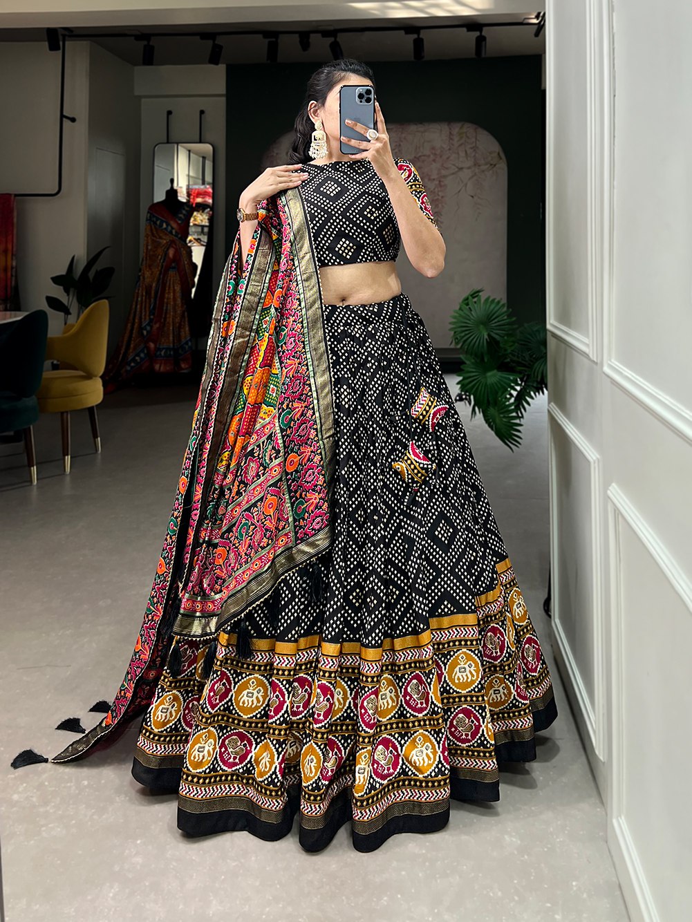 Black Patola Print Lahenga Choli Dupatta