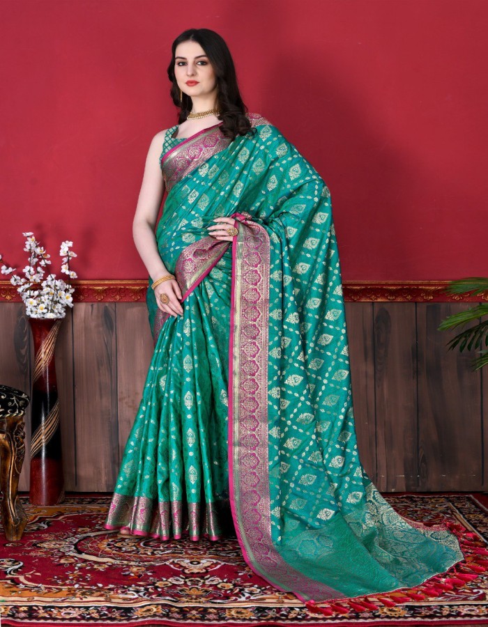 Rama Color Banarasi Silk Saree