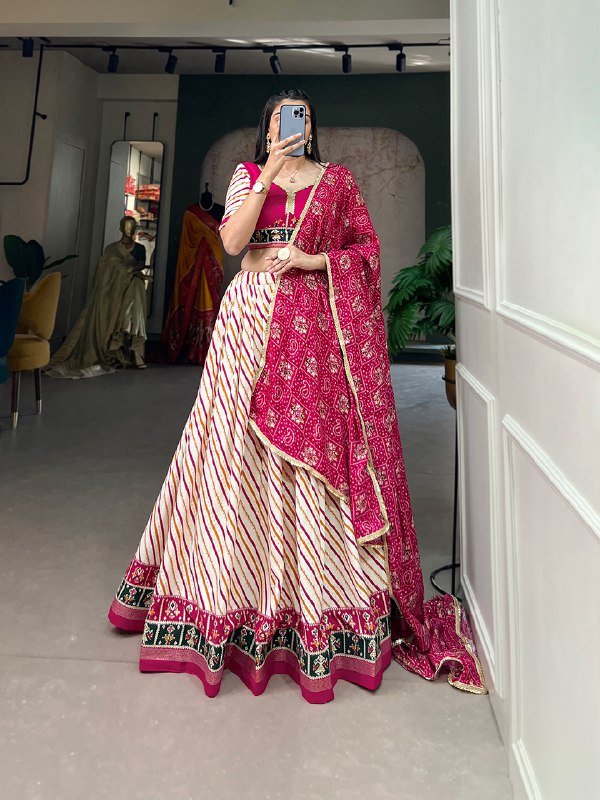 Pink Color Leriya Printed Lahenga Choli