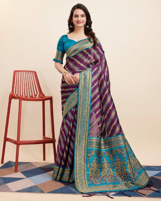 Purple Color Leriya Banarasi Silk Saree