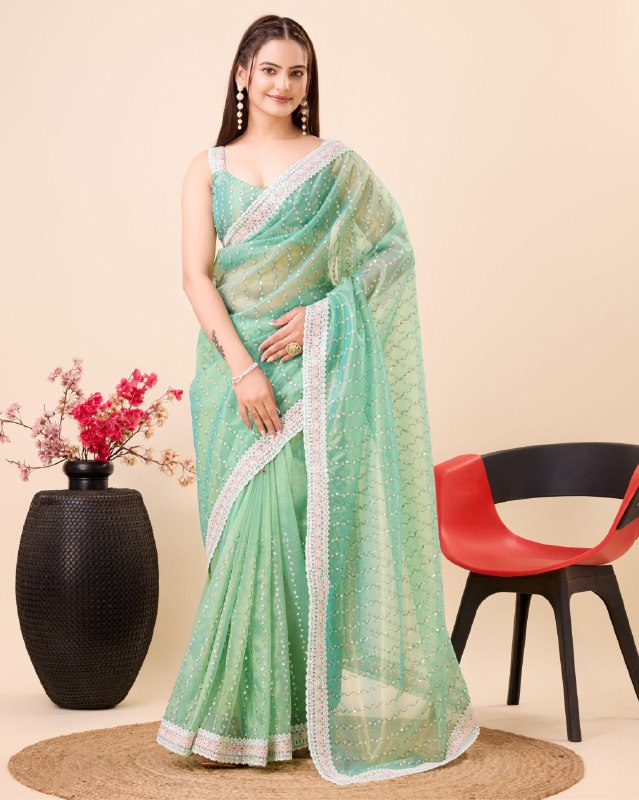 Firozi Color Soft Net Saree