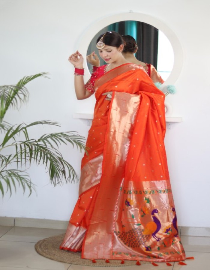 Orange Color Paithani Silk Saree