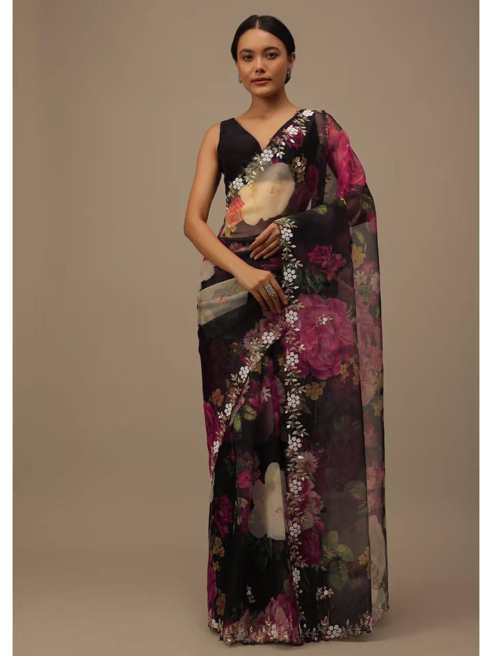 Black Organza Sequence Work Saree