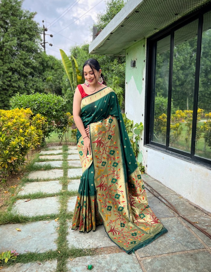 Green Traditonal Paithani Silk Saree