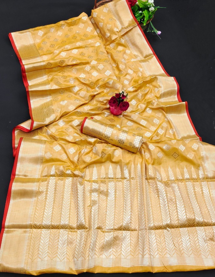 Yellow Color Banarasi Silk Saree