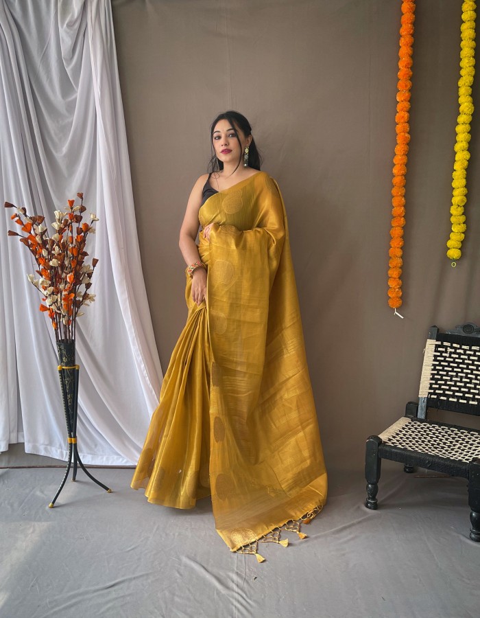 Gold Color Tissue Silk Saree