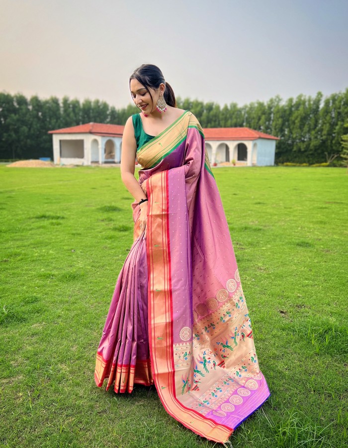 Peach Paithani Silk Saree