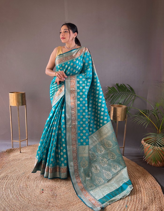 Rama Color Banarasi Silk Saree