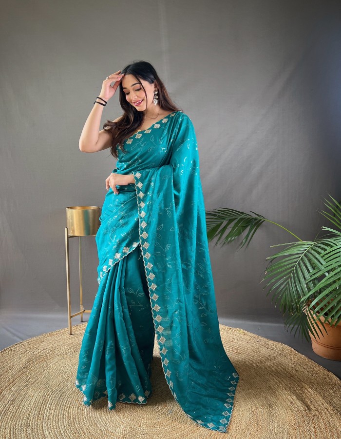 Rama Ruhi Silk Embroidery Work Saree