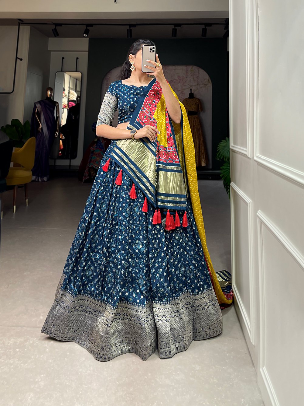 Navy Blue Patola Print Lahenga choli