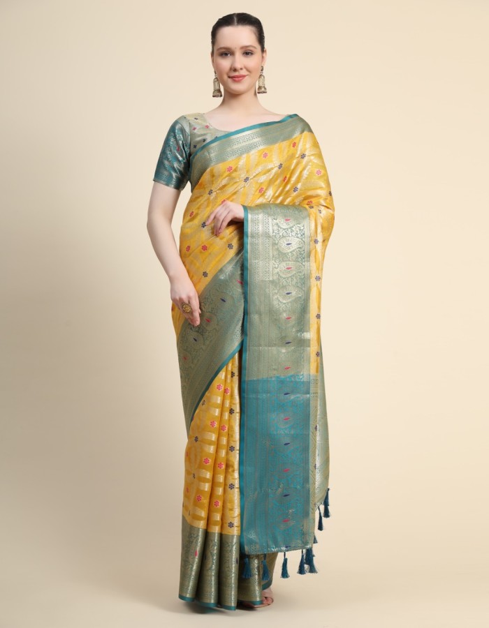 Yellow Color Organza Silk Saree