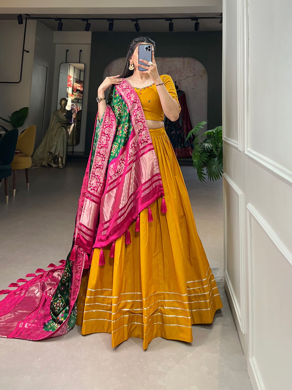 Mustard Color Plain Lahenga Choli Set