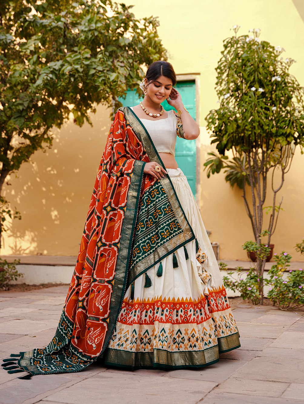 Orange Color patola Print Lahenga Print