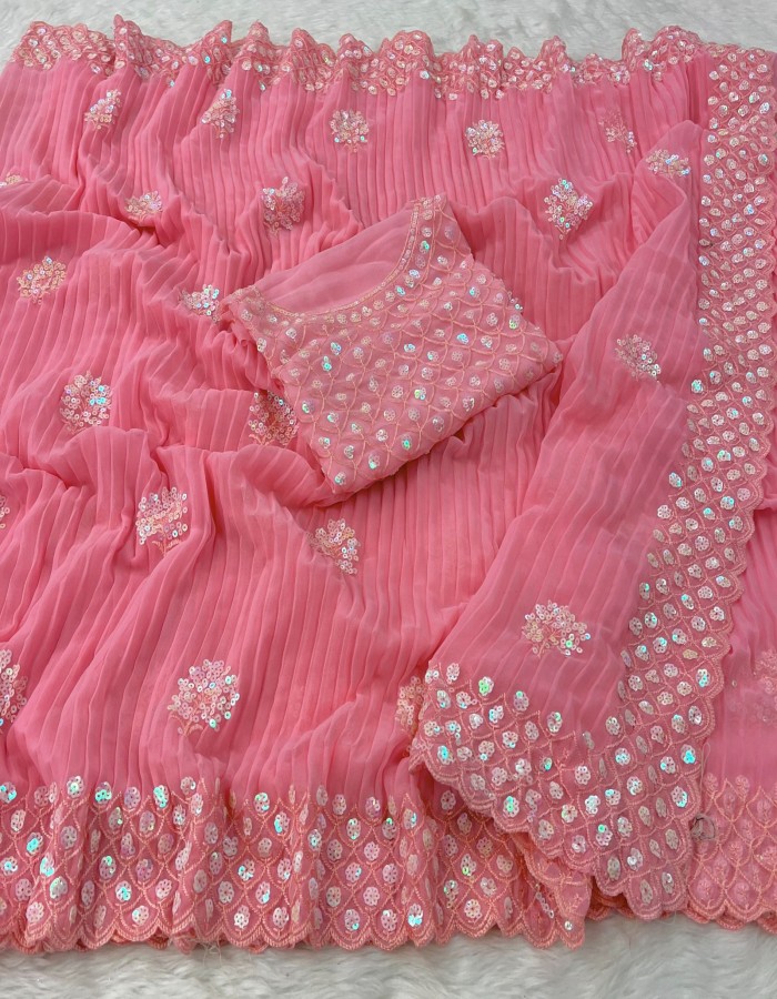 Pink Sequence Work Saree