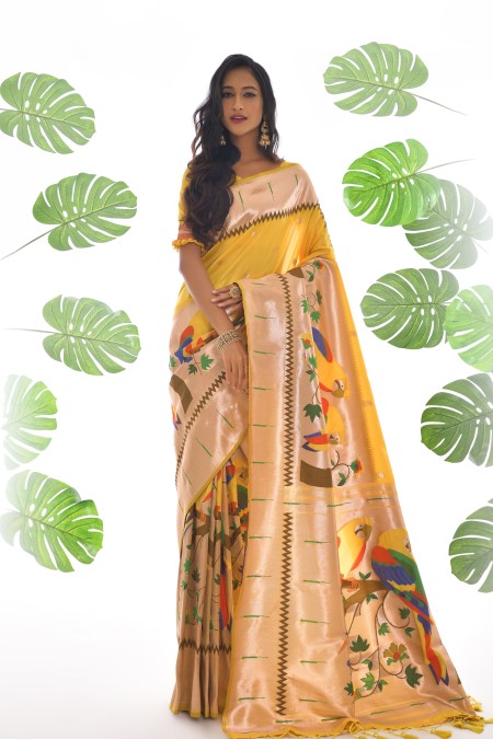 Yellow Woven Paithani silk saree