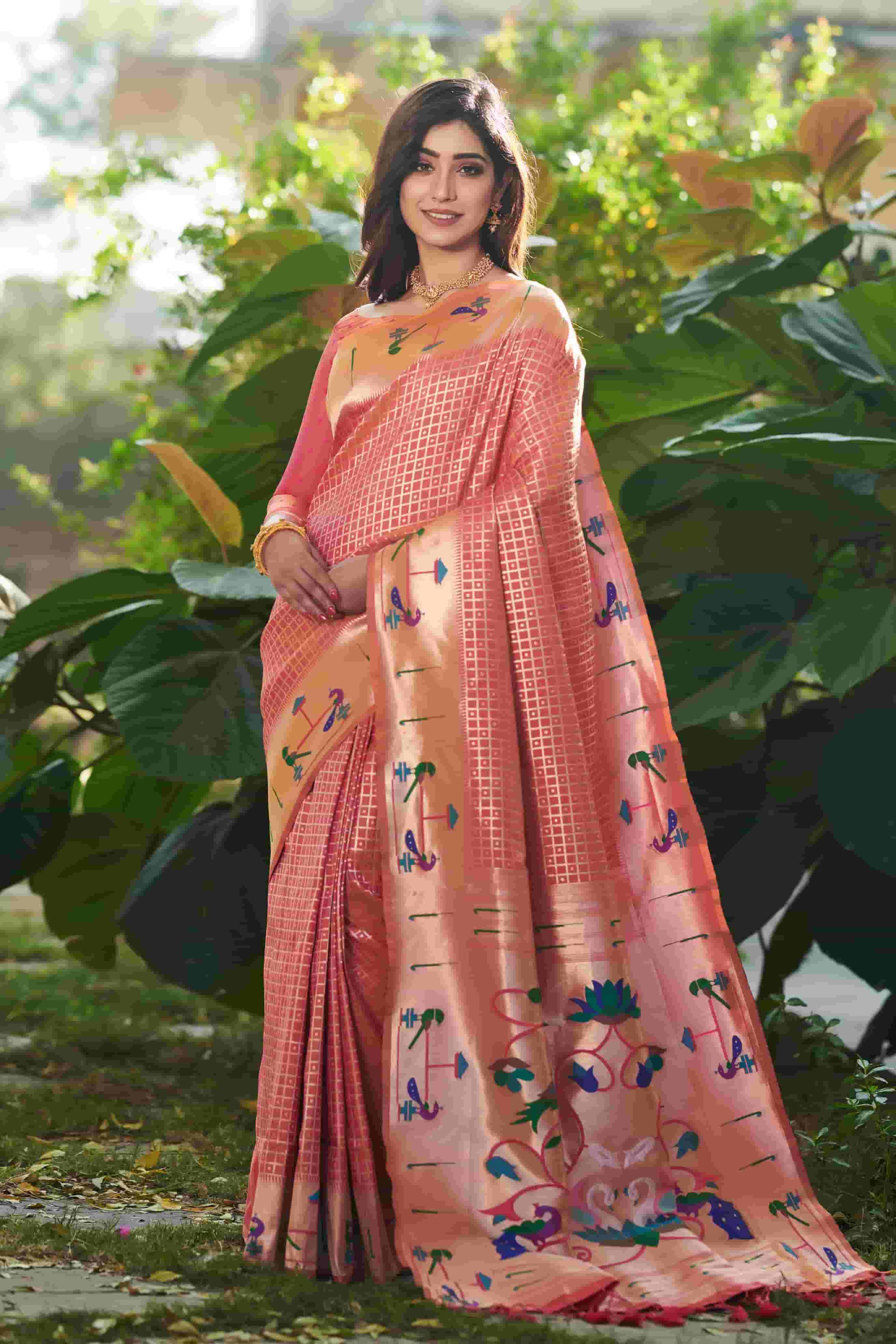 Peach Color Paithani Silk Saree