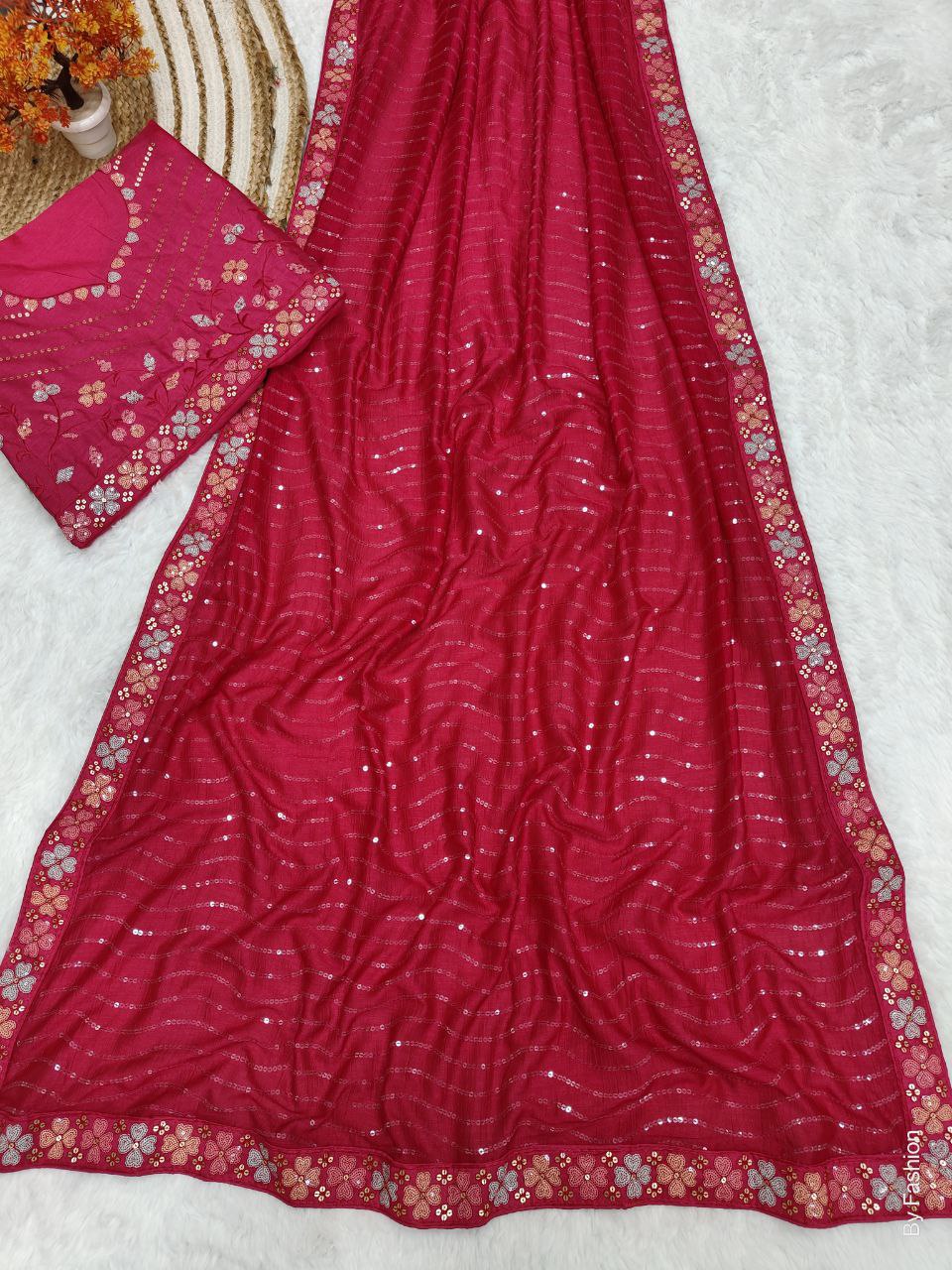Pink Color Sequence work Saree