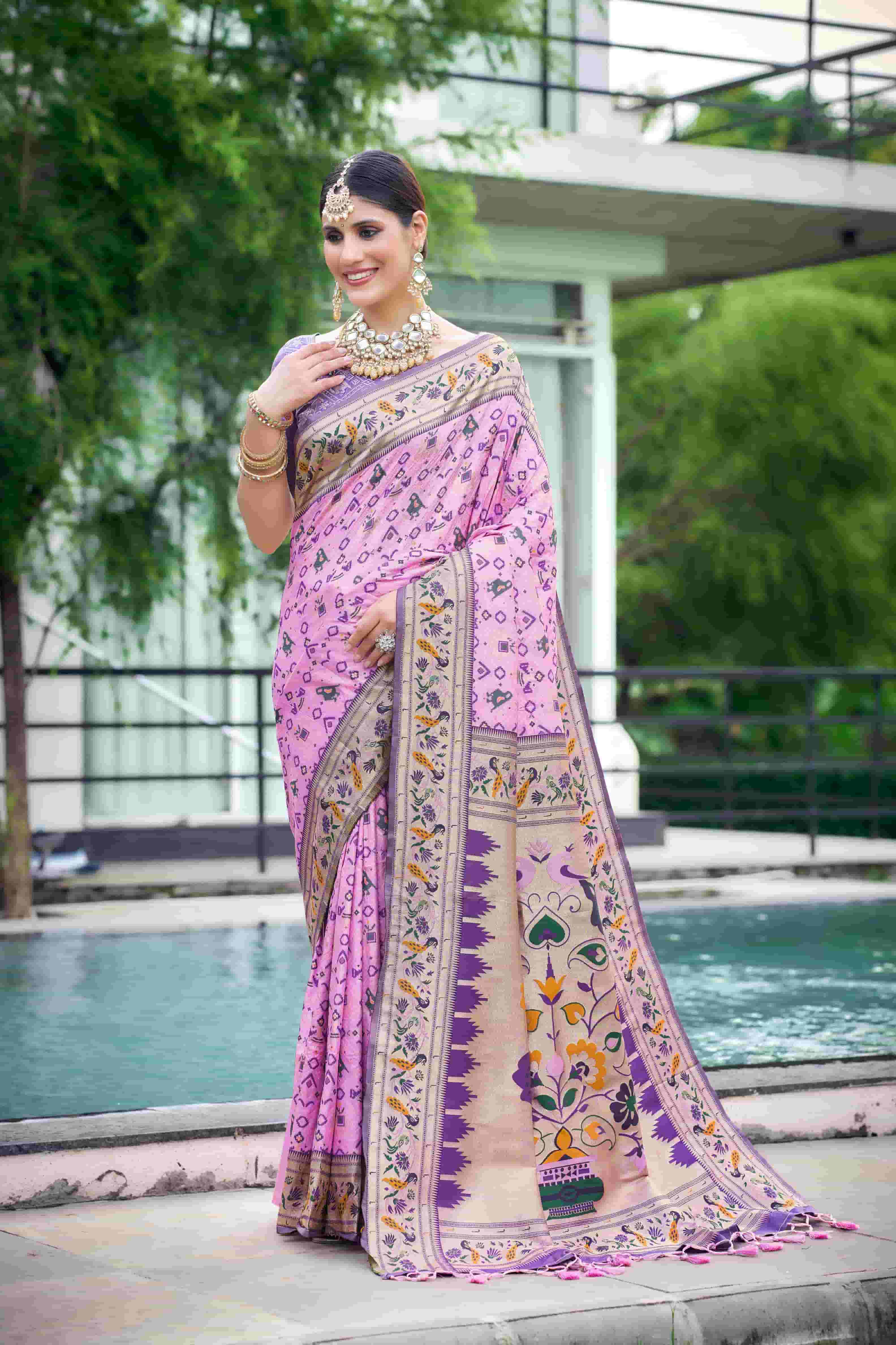 Baby pink Soft Silk Paithani Saree