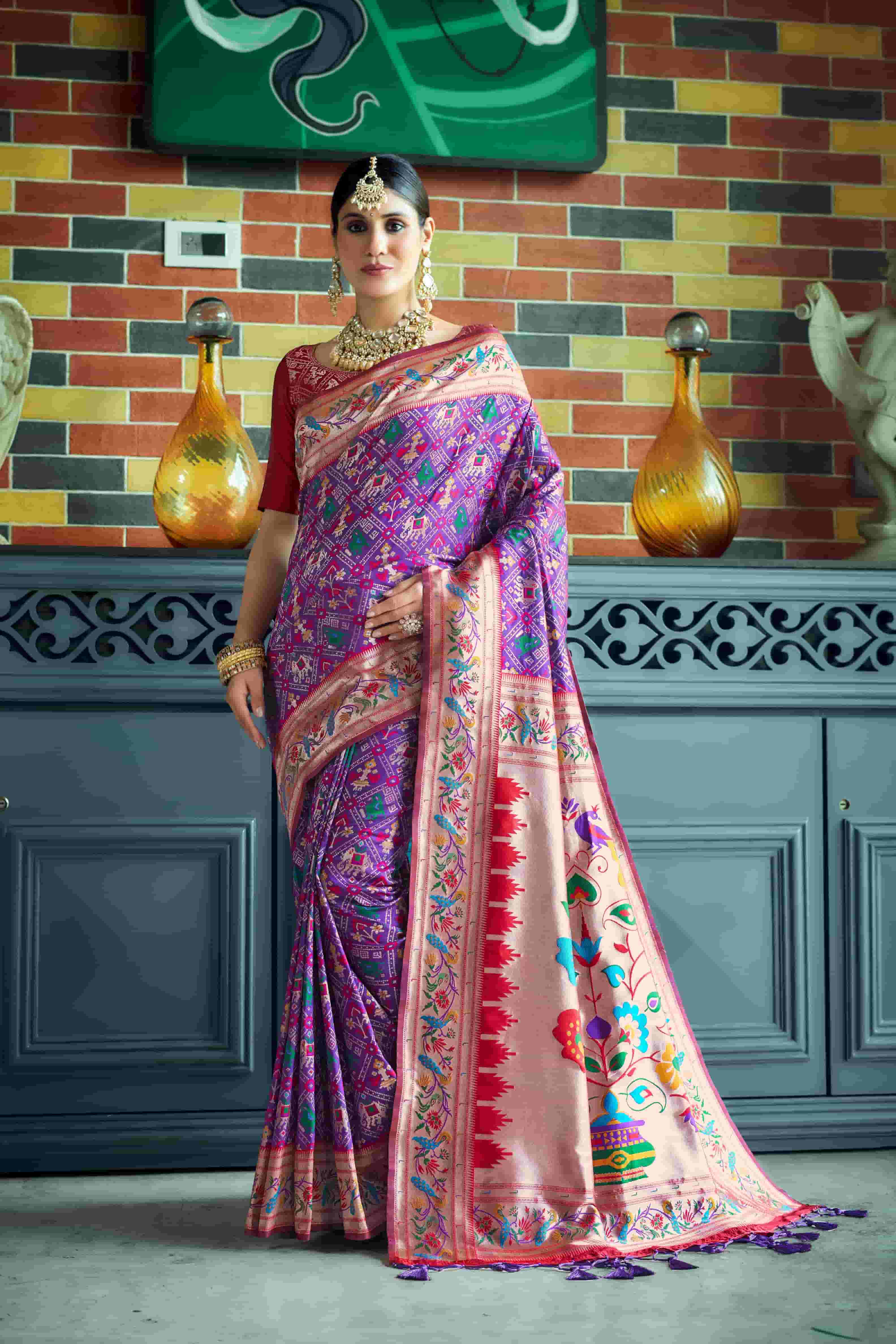 Wine Patola Silk Saree