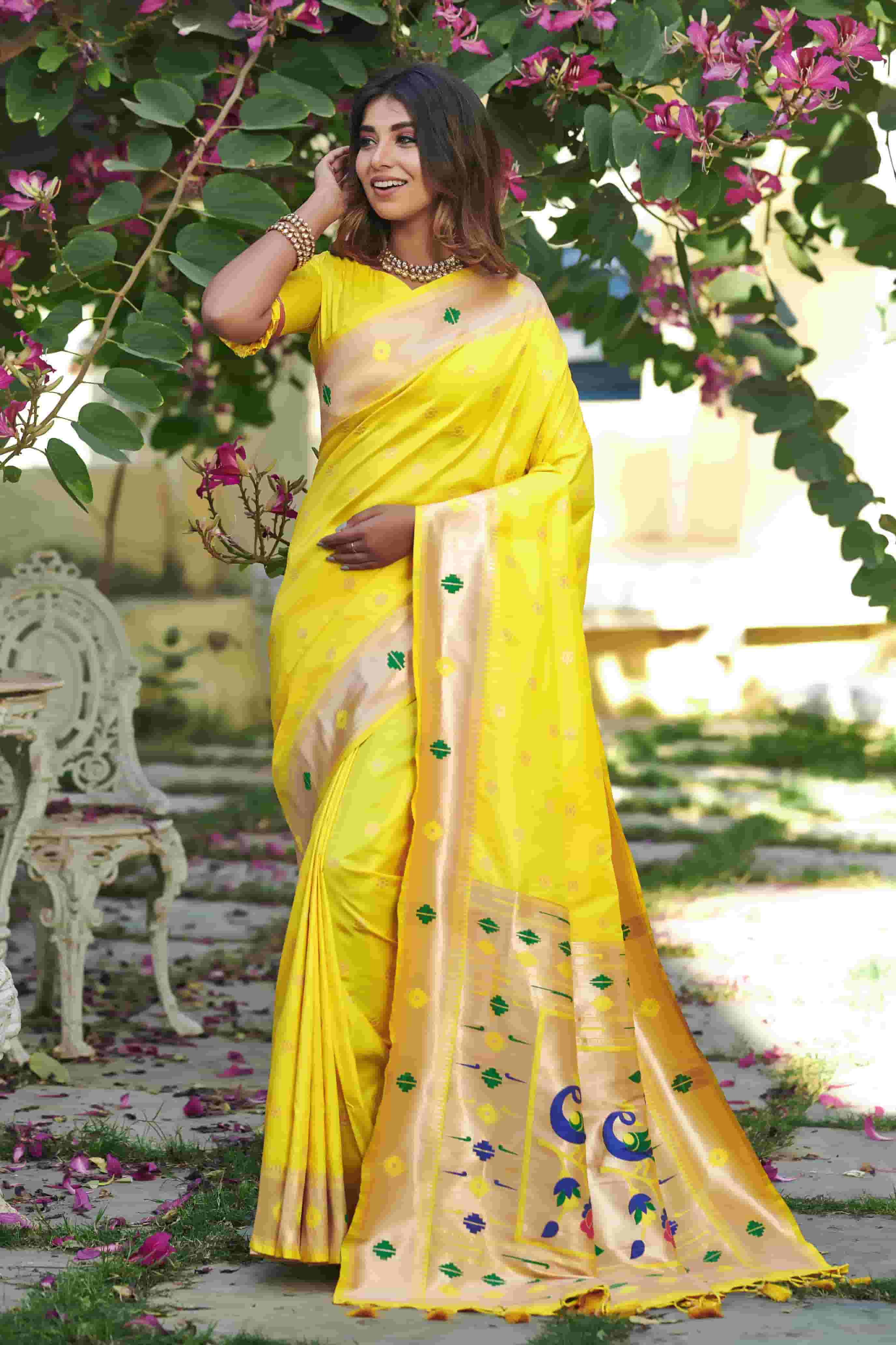 Yellow Color Soft Silk paithani saree