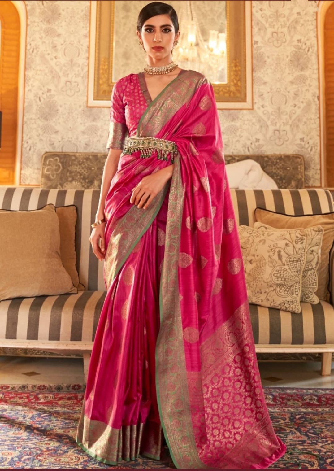 Pink Color Banarasi Khicha Silk Saree