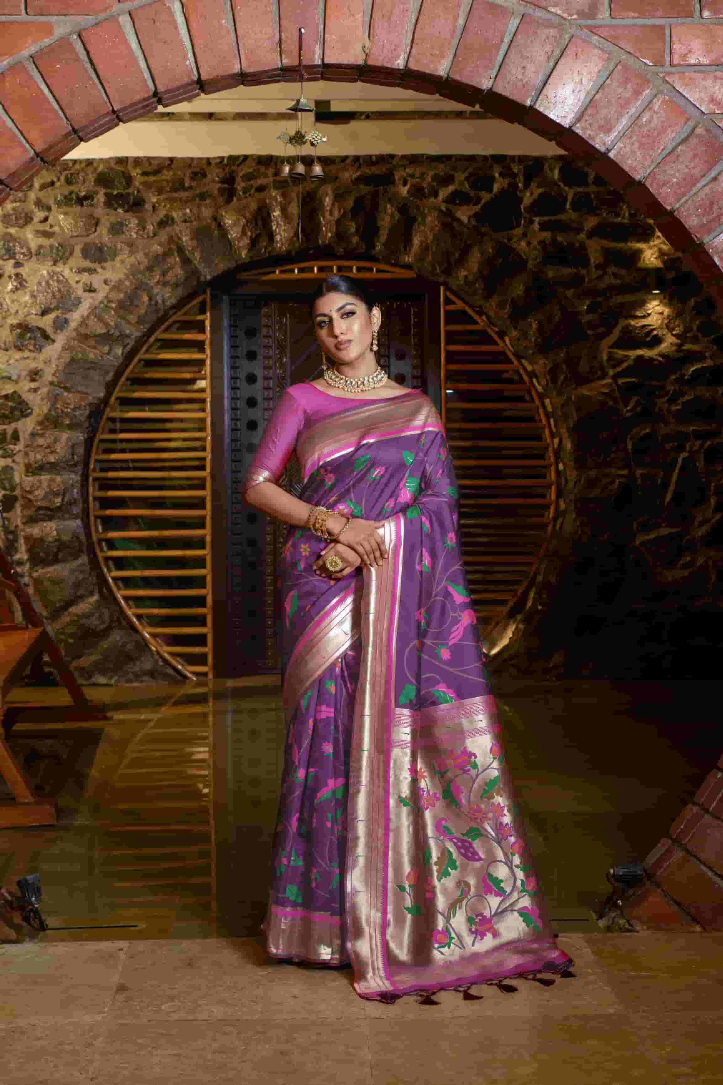 Purple Banarasi Paithani Silk Saree