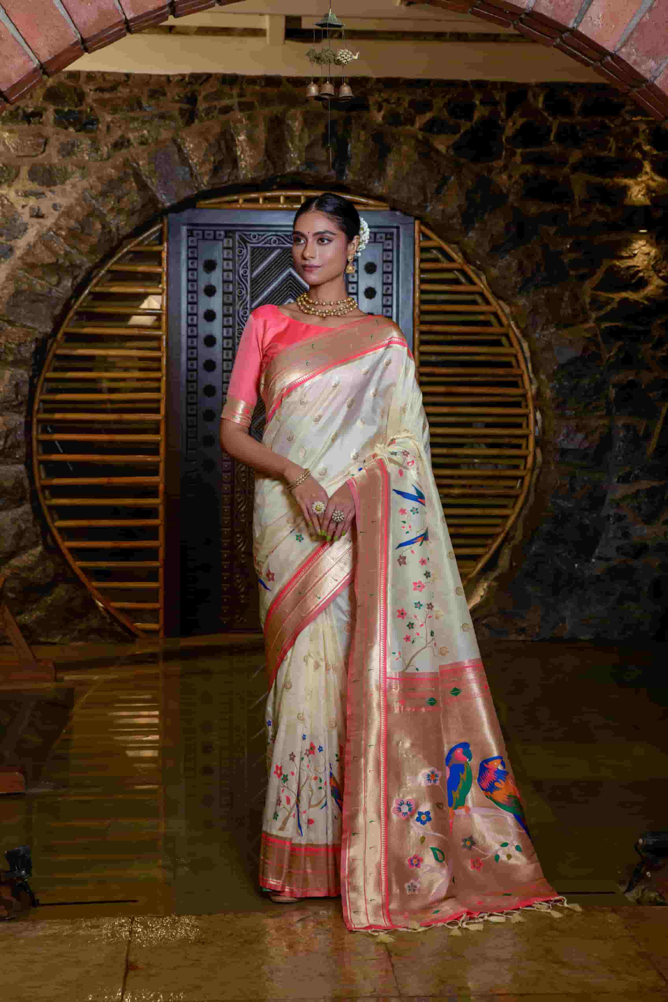 White Paithani Silk Saree