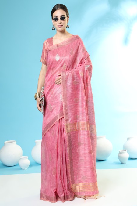 Pink Cotton Handloom Saree