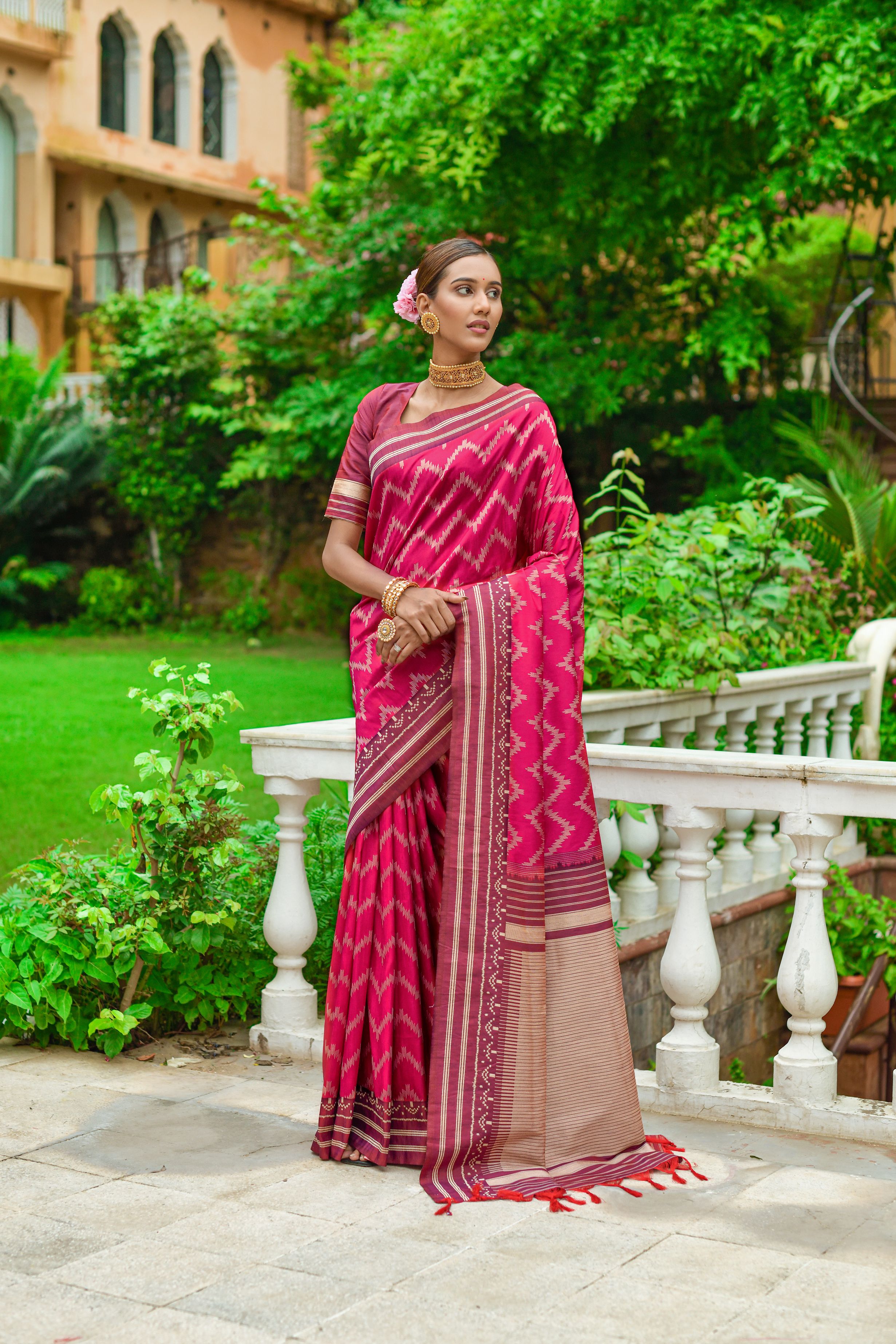 Pink Color Banrasi Raw Silk Saree