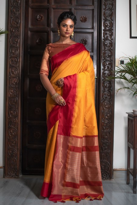 Yellow Tussar Silk Saree