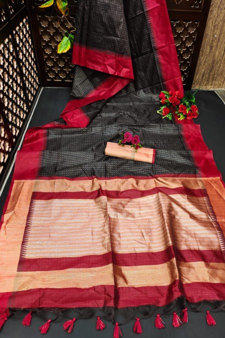 Black Tussar Silk Saree