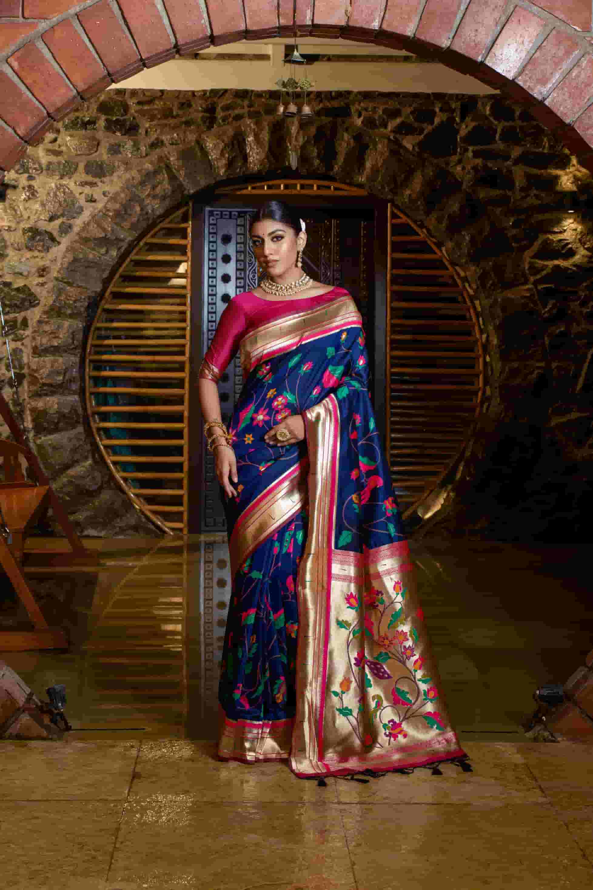 Navy Blue Color Paithani Silk Saree