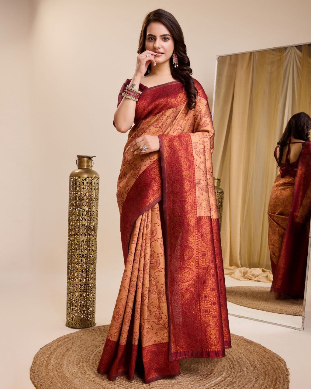 Orange-Red Kanjivaram saree