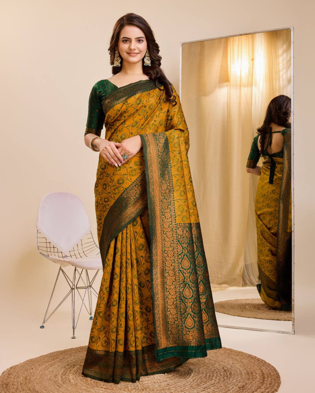 Mustard kanjivaram Saree with blouse piece