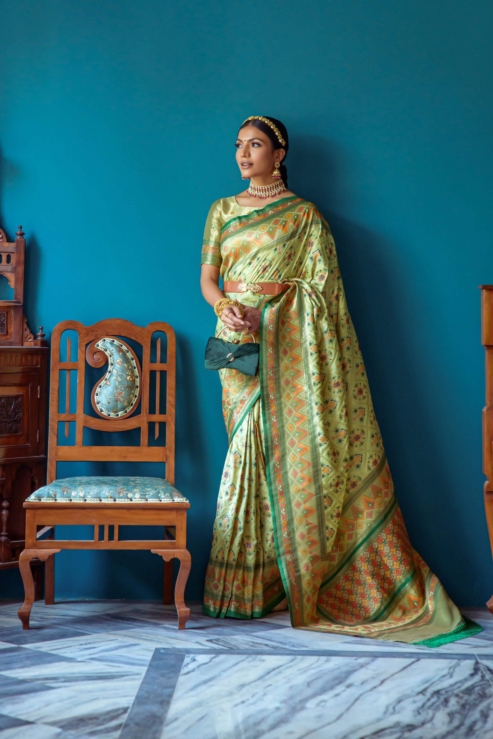 Pista Green color Banarasi Silk Saree