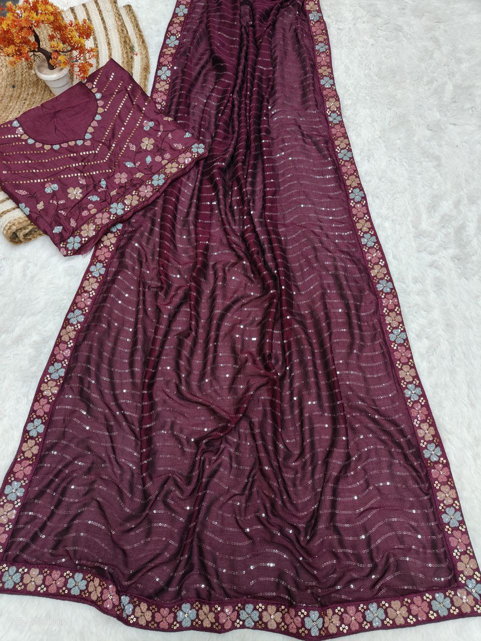 Purple Color embroidery Work Saree with blouse
