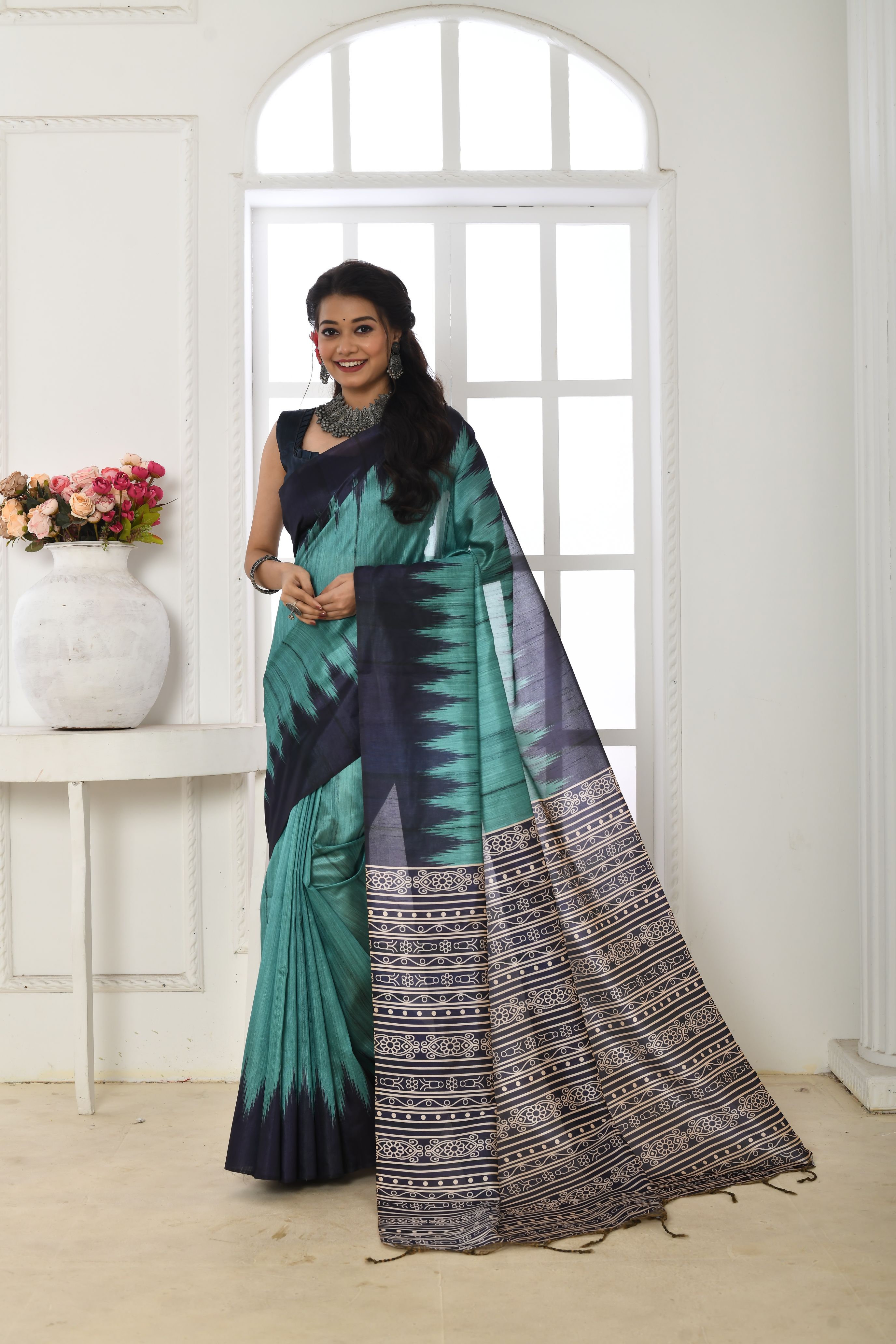 Rama  Printed Saree