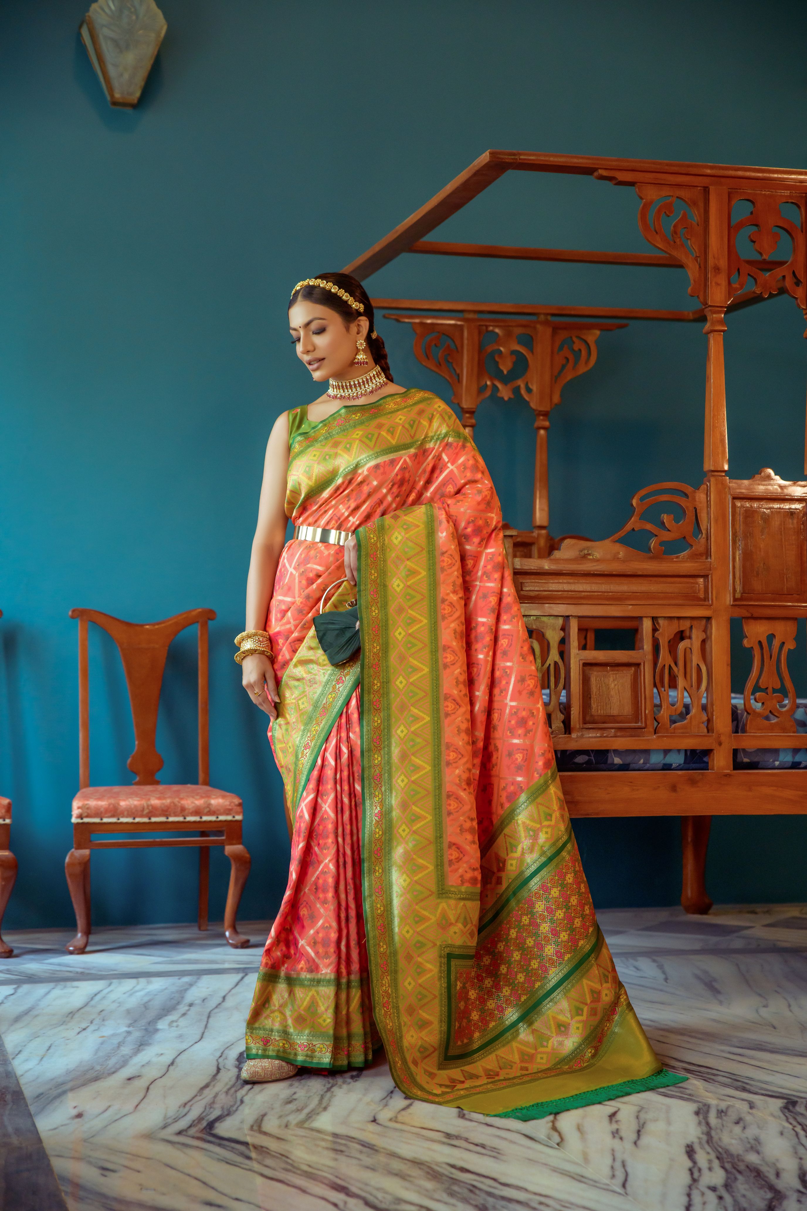 Peach Color Pure Banarasi Silk Saree