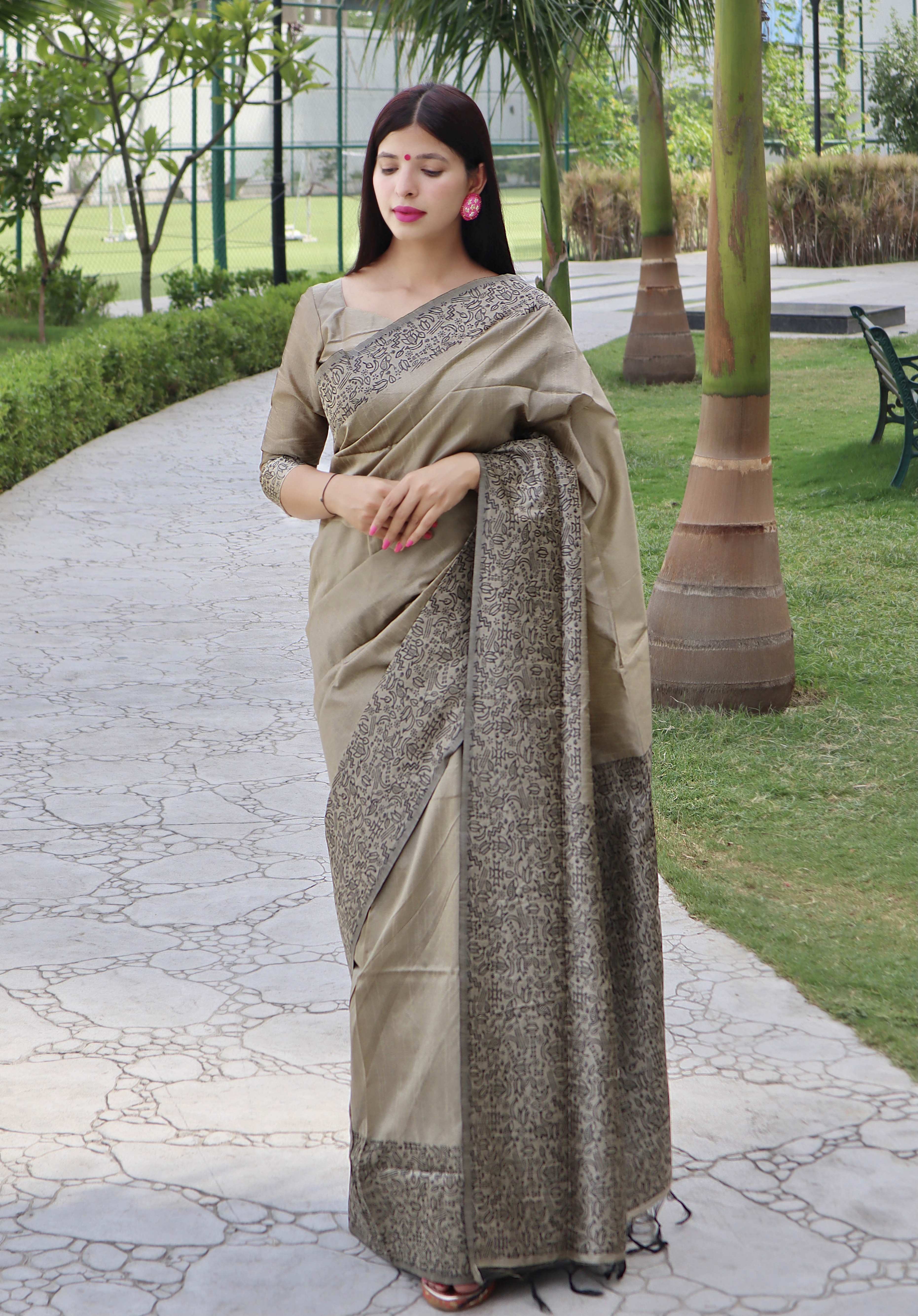 Chiku color Handloom Raw Silk saree