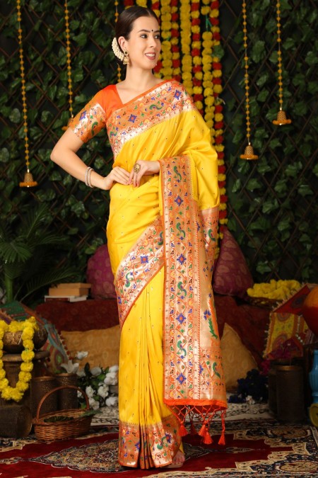 Yellow Soft Silk Paithani Saree