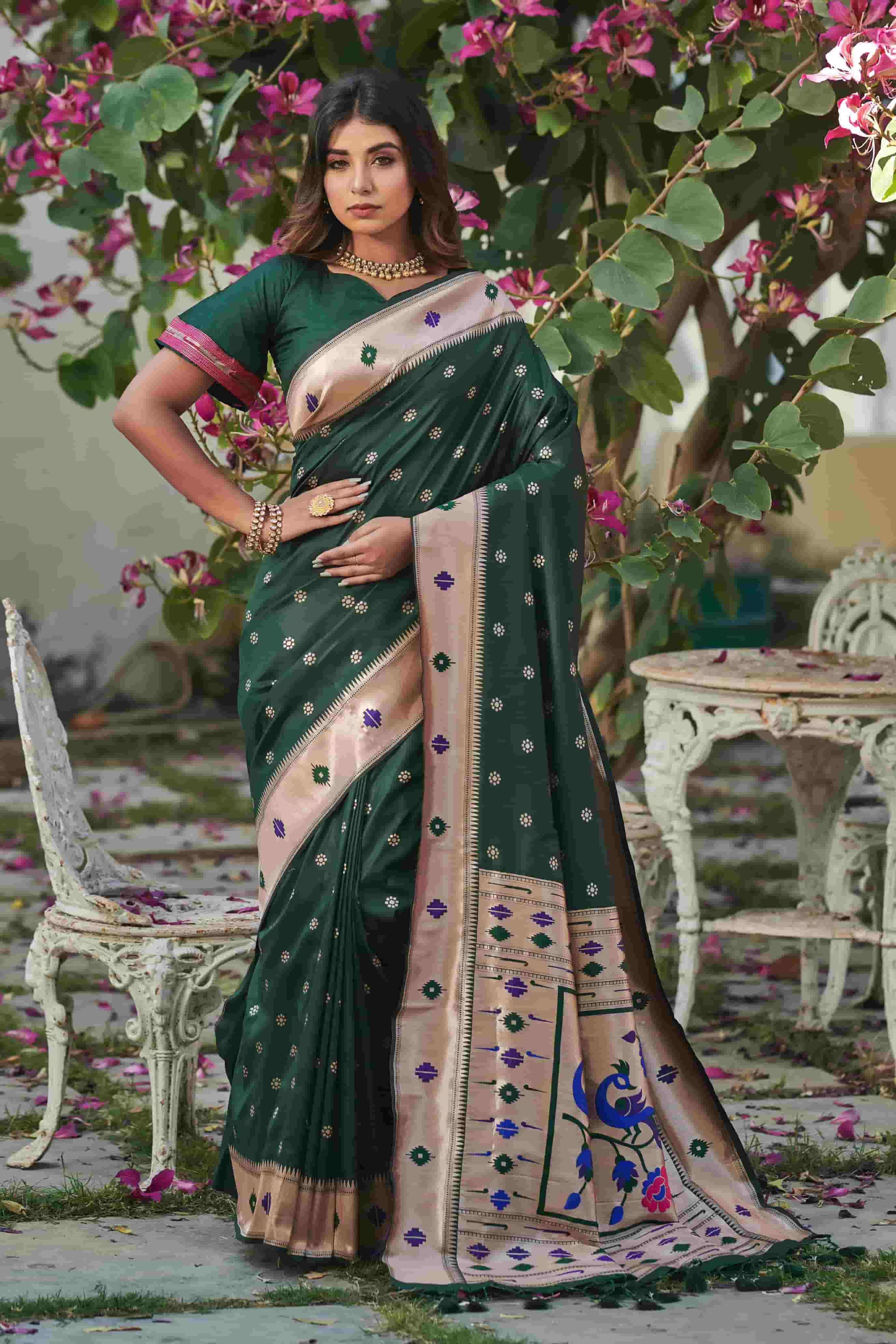 Green Color Soft Silk Paithani saree