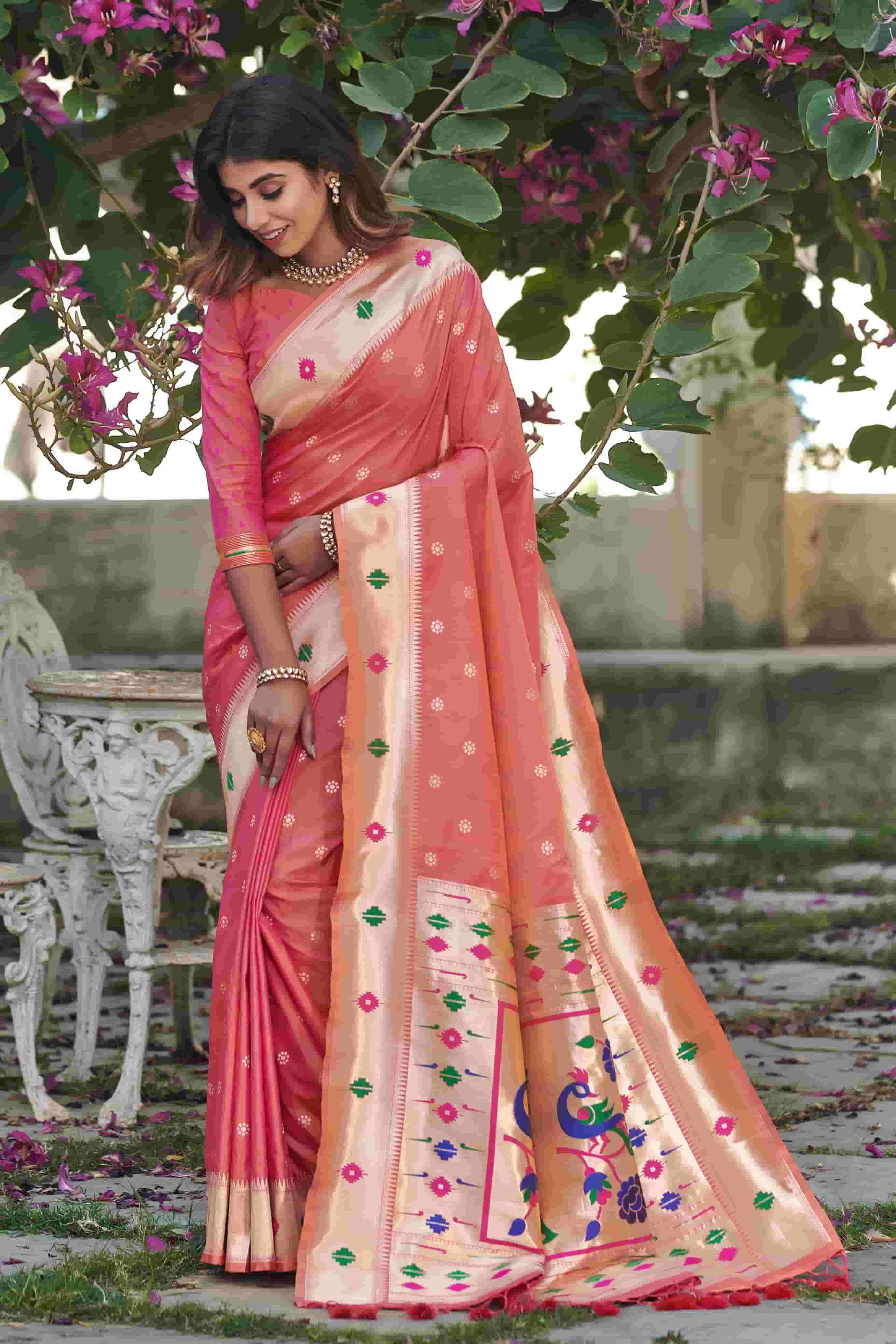 Orange Soft Silk paithani saree